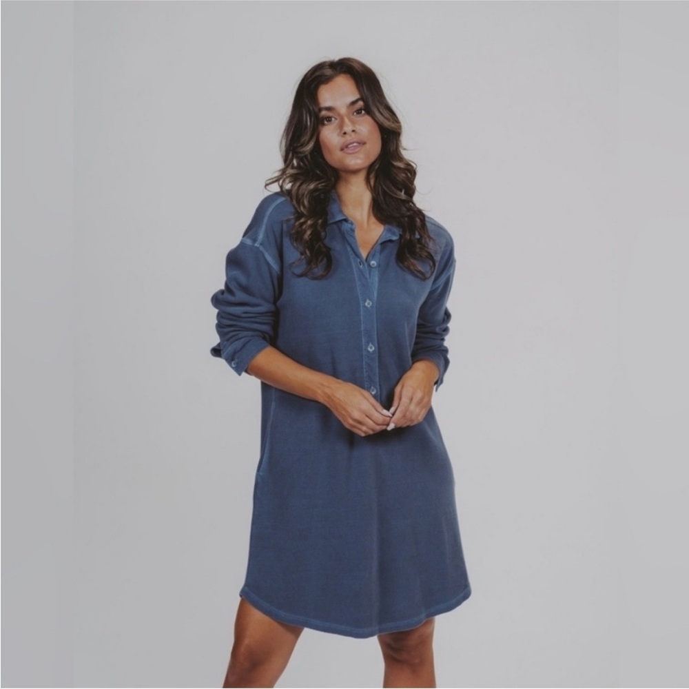 The Normal Brand Navy Thermal Henley long sleeve dress